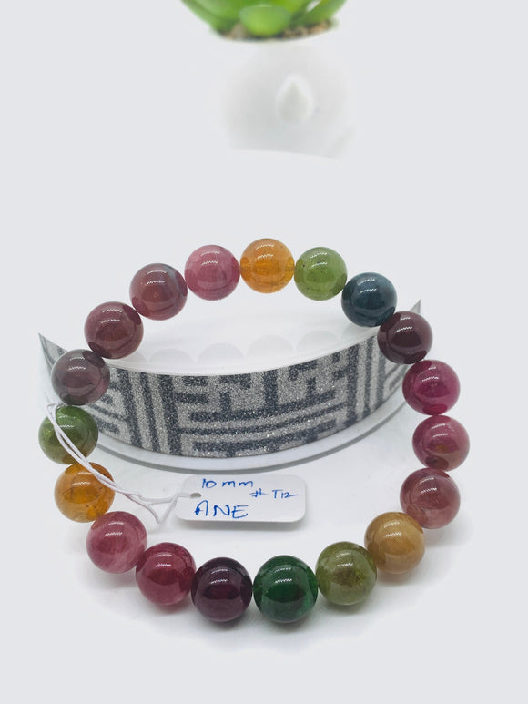 Tourmaline Bracelet 10 mm Size - Code# T12 - AAA Quality  Natural Multi Tourmaline - Length 7.5