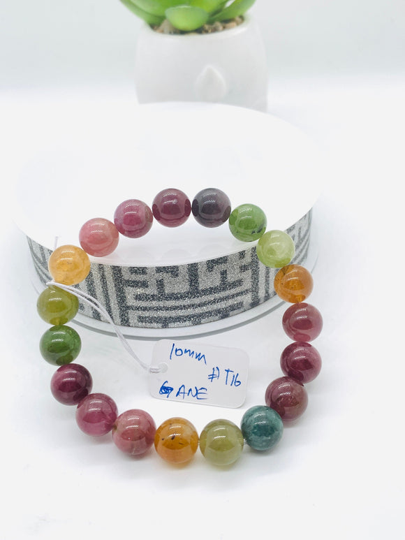 Tourmaline Bracelet 10 mm Size - Code# T16 - AAA Quality  Natural Multi Tourmaline - Length 7.5