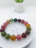 Tourmaline Bracelet 12 mm Size - Code# T23 - AAA Quality  Natural Multi Tourmaline - Length 7.5" - Watermelon  Tourmaline Beaded Bracelet