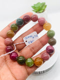 Tourmaline Bracelet 12 mm Size - Code# T28 - AAA Quality  Natural Multi Tourmaline - Length 7.5" - Watermelon  Tourmaline Beaded Bracelet