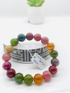 Tourmaline Bracelet 12 mm Size - Code# T27 - AAA Quality  Natural Multi Tourmaline - Length 7.5" - Watermelon  Tourmaline Beaded Bracelet