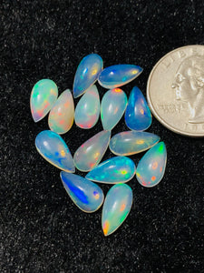 Ethiopian Opal Pear Cabochon 6x12 mm Size - Code # D4 - Pack of 2 Pieces  AAAA Quality - Opal Cabochon - Ethiopian Opal Cabochon