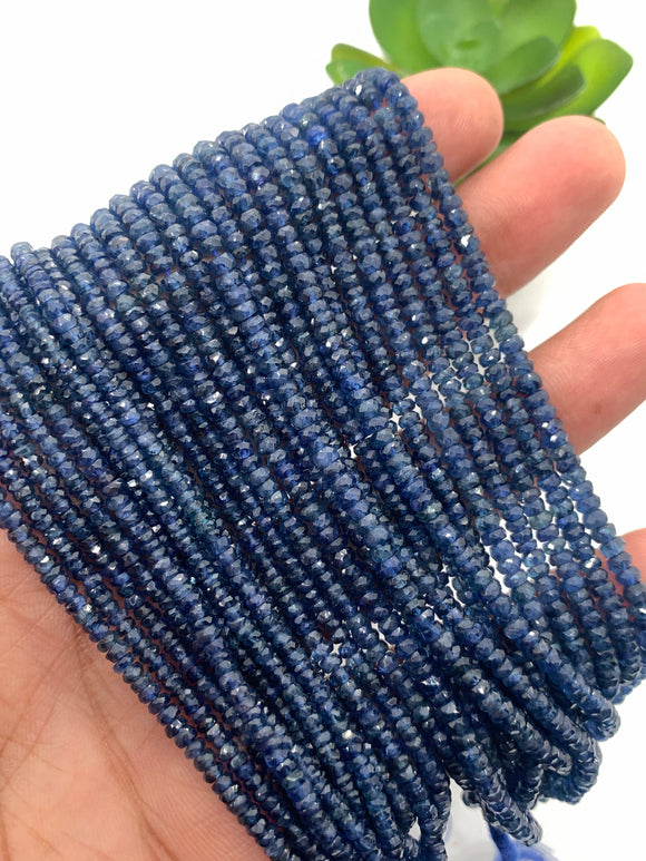 Blue Sapphire Faceted Roundel  2MM Size - Length 5.5 Inch - Code# 1 - AAA Quality - Burma sapphire Natural Blue sapphire - Medium Blue Color