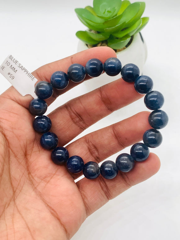 Blue Sapphire Bracelet 10 mm Size • Code # S9 • AAAA Quality • 7.5'' length • Natural Sapphire Beads • Sapphire Round Bracelet