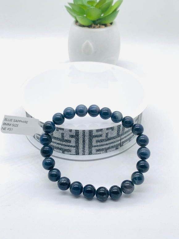 Blue Sapphire Bracelet 8 mm Size • Code # S1 • AAAA Quality • 7.5'' length • Natural Sapphire Beads • Sapphire Round Bracelet