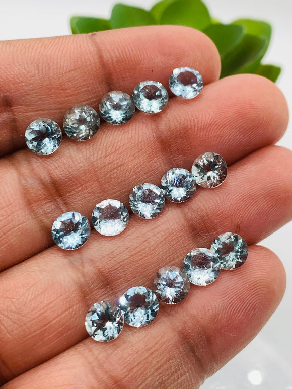 Aquamarine Round Faceted 6 mm Size  - Pack of 1 Piece - AAAA Quality -  Dark Blue Color-  Natural Aquamarine Stone