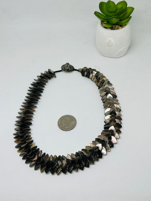 Black Mother Of Pearl Necklace • 10X10mm Size •   AAA Quality • Length 20.7 Inch • Natural Black MOP necklace