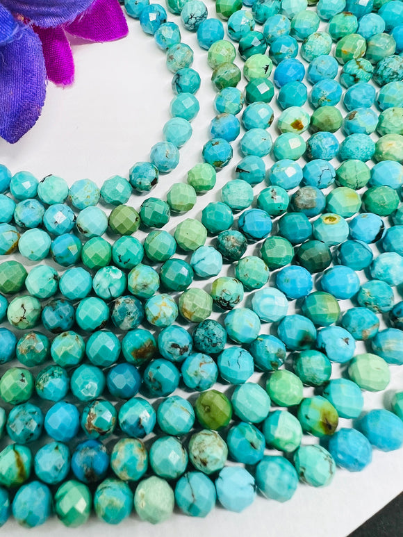 Turquoise 6MM Faceted Round shape, genuine Turquoise beads, Length 16