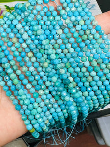 Turquoise 4MM Faceted Round shape, genuine Turquoise beads, Length 16" , Natural Turquoise