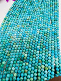 Turquoise 4MM Faceted Round shape, genuine Turquoise beads, Length 16" , Natural Turquoise