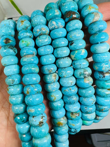 Turquoise 10MM Smooth Roundel shape, genuine Turquoise beads, Length 16" Grade AAA,  Natural Gemstone