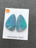 Australian Opal Matched Pair Cabs, AAA Quality, Australian Opal doublet Cabochon, flat bottom.