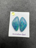 Australian Opal Matched Pair Cabs, AAA Quality, Australian Opal triplet Cabochon, size 20.5 X 12 MM , weight -11.16 ct. flat bottom.