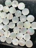 White MOP Round Cabs • 7 mm Size  • AAA Quality • Pack of 16 pieces • Both Sides Flat Cabs