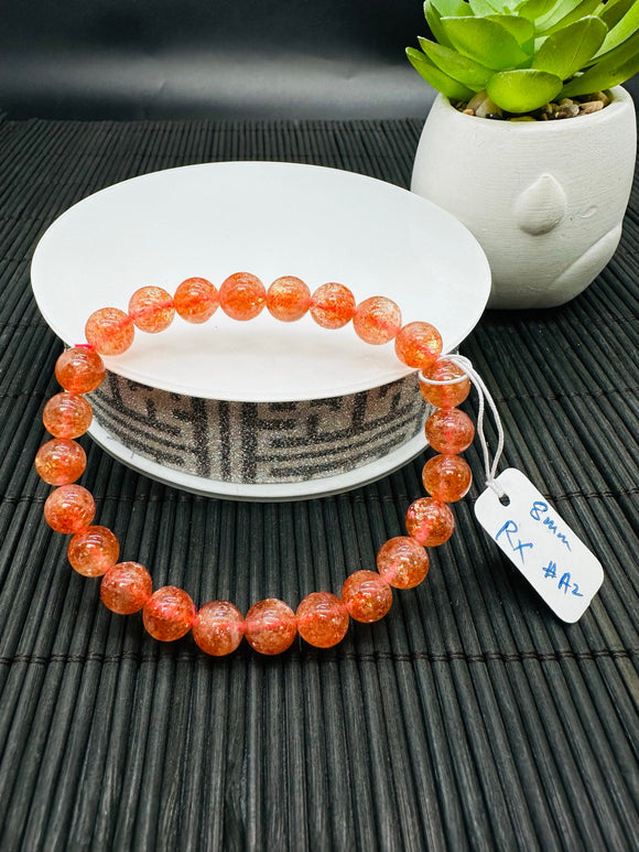 Sunstone Bracelet 8 mm size- Code #A2  - Natural Sunstone Beaded Bracelet - Length 7.5 Inch