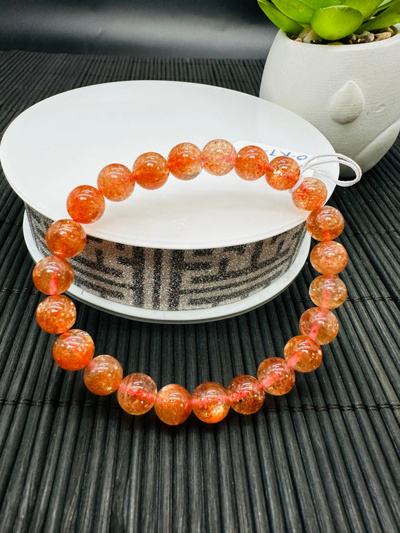 Sunstone Bracelet 8 mm size- Code #A4  - Natural Sunstone Beaded Bracelet - Length 7.5 Inch