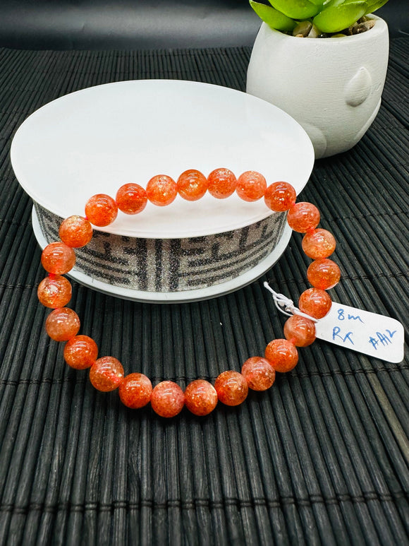 Sunstone Bracelet 8mm size- Code #A12  - Natural Sunstone Beaded Bracelet - Length 7.5 Inch