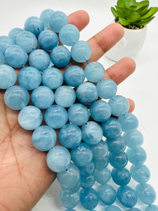 Aquamarine Round Beads - 14 mm Size - AAA Quality - Length 40 cm- Code #A9