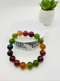 Tourmaline Bracelet 12 mm Size - Code#D3 - 4A Quality  Natural Multi Tourmaline Round Bracelet - Length 7.5"