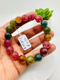 Tourmaline Bracelet 12 mm Size - Code#D5 - 4A Quality  Natural Multi Tourmaline Round Bracelet - Length 7.5"