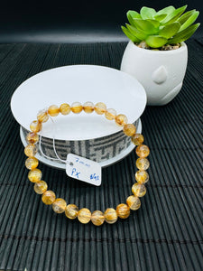 Golden Rutile Round Bracelet • 7 mm Size • Code G1 • 4A Quality • Natural Rutilated Quartz Bracelet