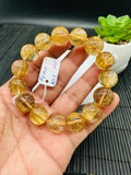 Golden Rutile Round Bracelet • 14 mm Size • Code G13 • 4A Quality • Natural Rutilated Quartz Bracelet