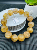 Golden Rutile Round Bracelet • 16 mm Size • Code G14 • 4A Quality • Natural Rutilated Quartz Bracelet