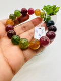 Tourmaline Bracelet 12 mm Size - Code#D3 - 4A Quality  Natural Multi Tourmaline Round Bracelet - Length 7.5"