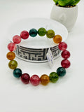 Tourmaline Bracelet 12 mm Size - Code#D5 - 4A Quality  Natural Multi Tourmaline Round Bracelet - Length 7.5"