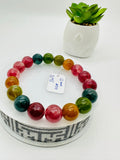 Tourmaline Bracelet 12 mm Size - Code#D5 - 4A Quality  Natural Multi Tourmaline Round Bracelet - Length 7.5"