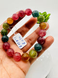 Tourmaline Bracelet 12 mm Size - Code#D5 - 4A Quality  Natural Multi Tourmaline Round Bracelet - Length 7.5"