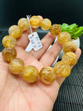 Golden Rutile Round Bracelet • 16 mm Size • Code G14 • 4A Quality • Natural Rutilated Quartz Bracelet