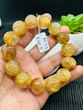 Golden Rutile Round Bracelet • 16 mm Size • Code G14 • 4A Quality • Natural Rutilated Quartz Bracelet