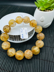 Golden Rutile Round Bracelet • 16 mm Size • Code G14 • 4A Quality • Natural Rutilated Quartz Bracelet