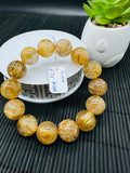 Golden Rutile Round Bracelet • 16 mm Size • Code G14 • 4A Quality • Natural Rutilated Quartz Bracelet