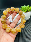 Golden Rutile Round Bracelet • 16 mm Size • Code G14 • 4A Quality • Natural Rutilated Quartz Bracelet