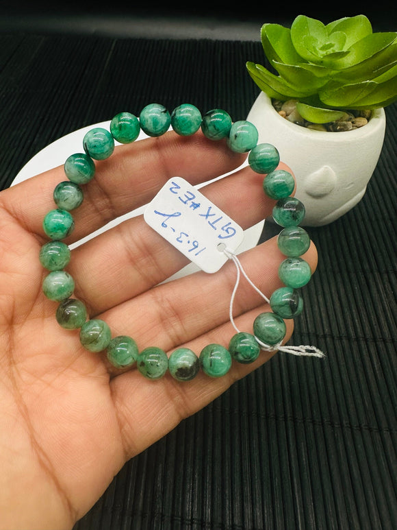 Emerald  Round Bracelet - 7.80 mm Size - Code #E2 AAA Quality - Natural Emerald Bracelet - Length 7.5 Inch