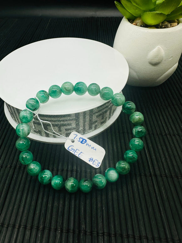 Emerald  Round Bracelet - 7.50 mm Size - Code #E3 AAA Quality - Natural Emerald Bracelet - Length 7.5 Inch