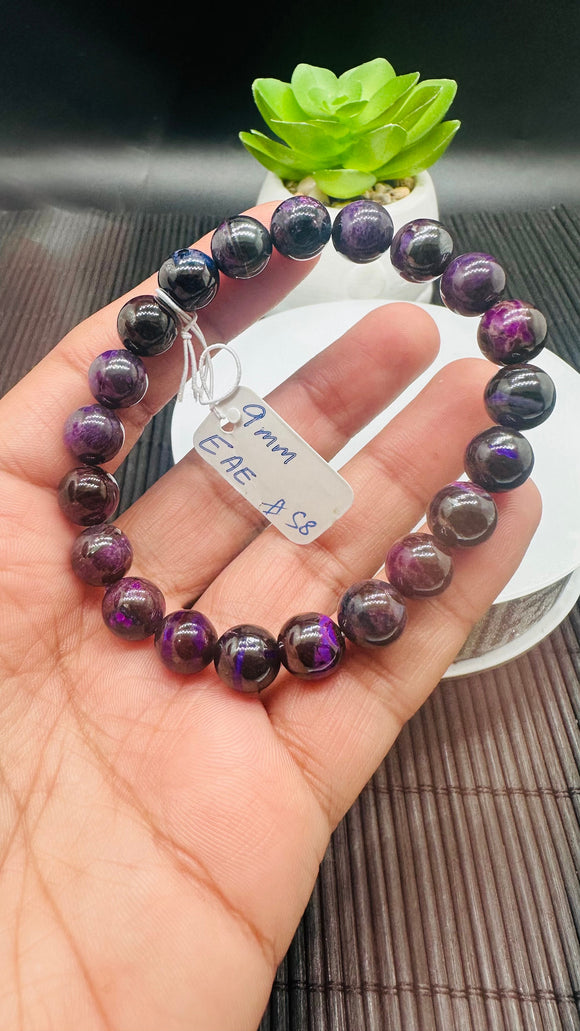 Sugulite Bracelet 9 mm Size • Code S8 • AAA Quality • Sugulite Round Bracelet 7.5 Inch Length • Natural Sugulite - Purple Color