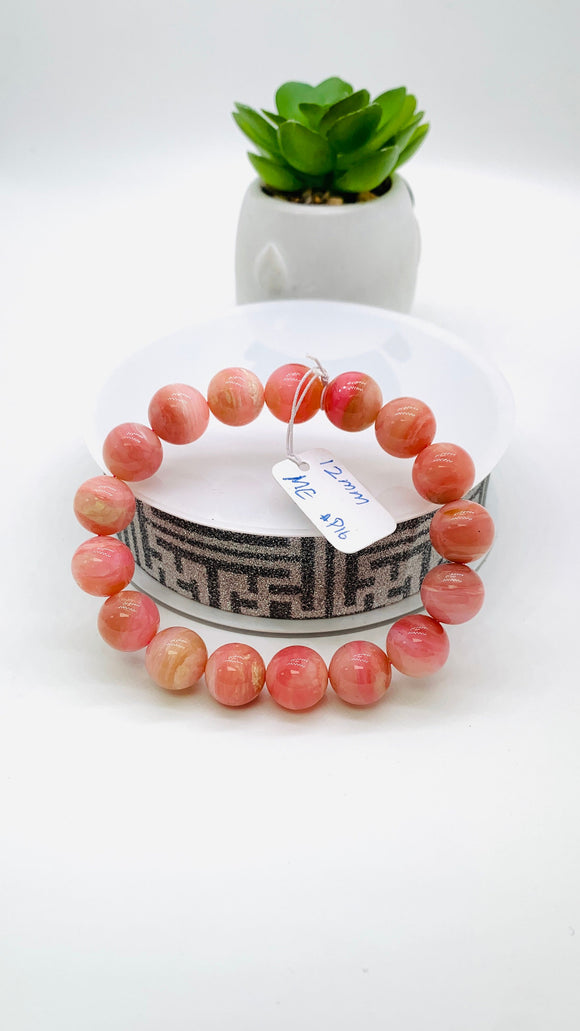 Pink Opal Bracelet - 12 mm Size  - Code P16 - AAAA Quality - Length 7.5 Inch- Natural Pink Opal Bracelet- Dark Color