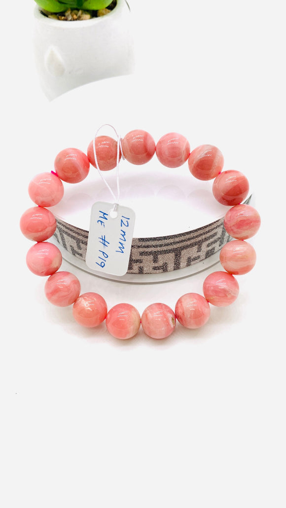 Pink Opal Bracelet - 12 mm Size - Code P19 - AAAA Quality - Length 7.5 Inch- Natural Pink Opal Bracelet- Dark Color